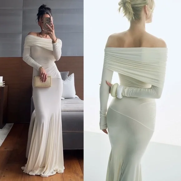 HELSA Lotta Off Shoulder Maxi Dress Cream NEW with tags - www.joarbit.com